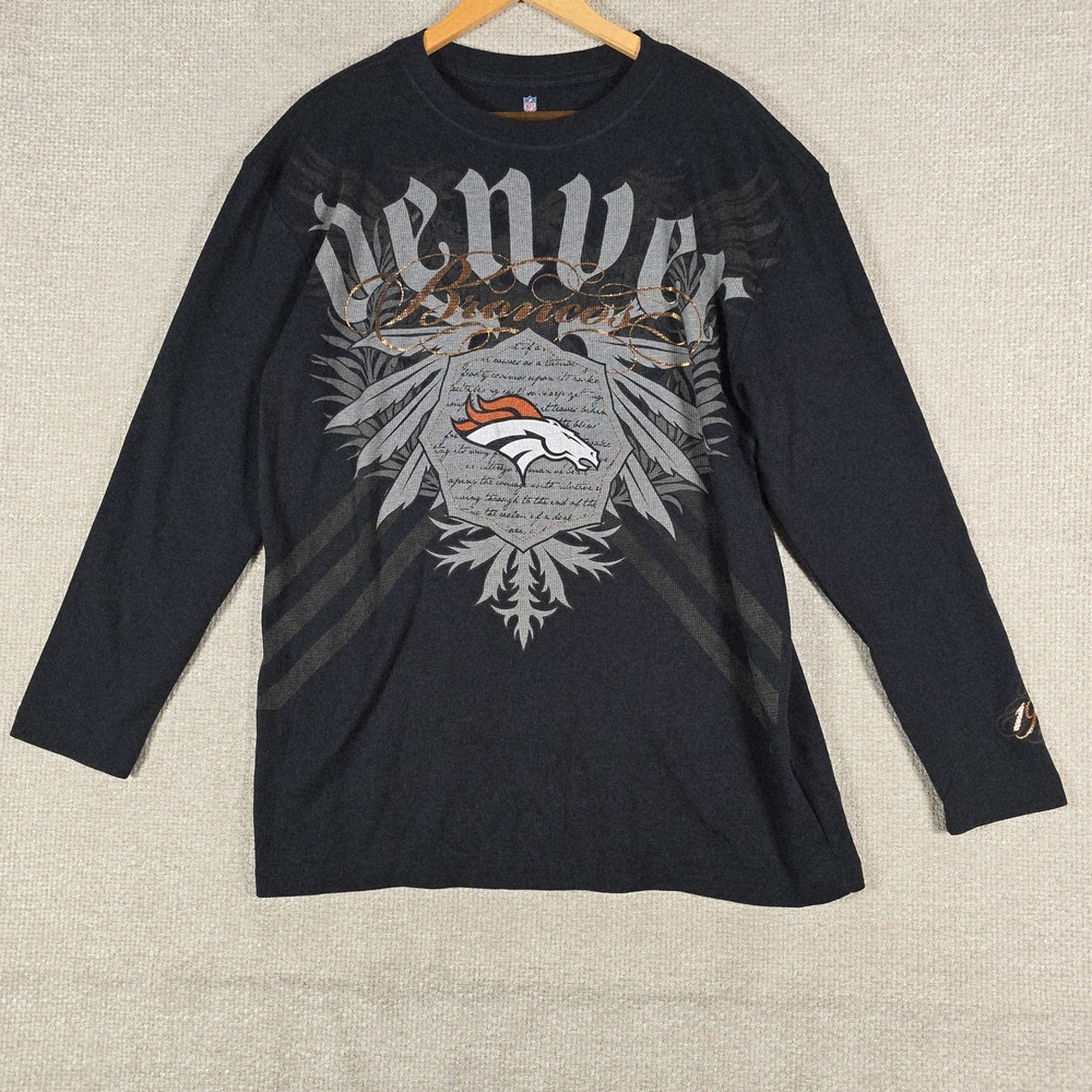 NFL Pro Line Denver Broncos Mens XL Long Sleeve Thermal Shirt Black Graphic 1960